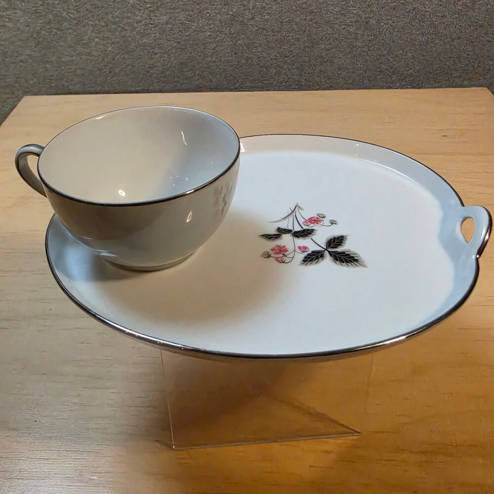 Vintage Noritake Grayson Porcelain Snack Set 2-Pc Plate Cup Platinum Trim 5697